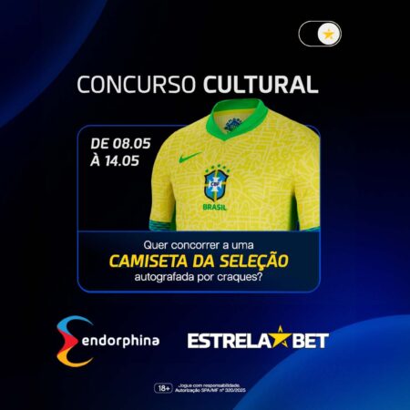 EstrelaBet e Endorphina lançam concurso cultural com camisa autografada por lendas da Seleção Brasileira